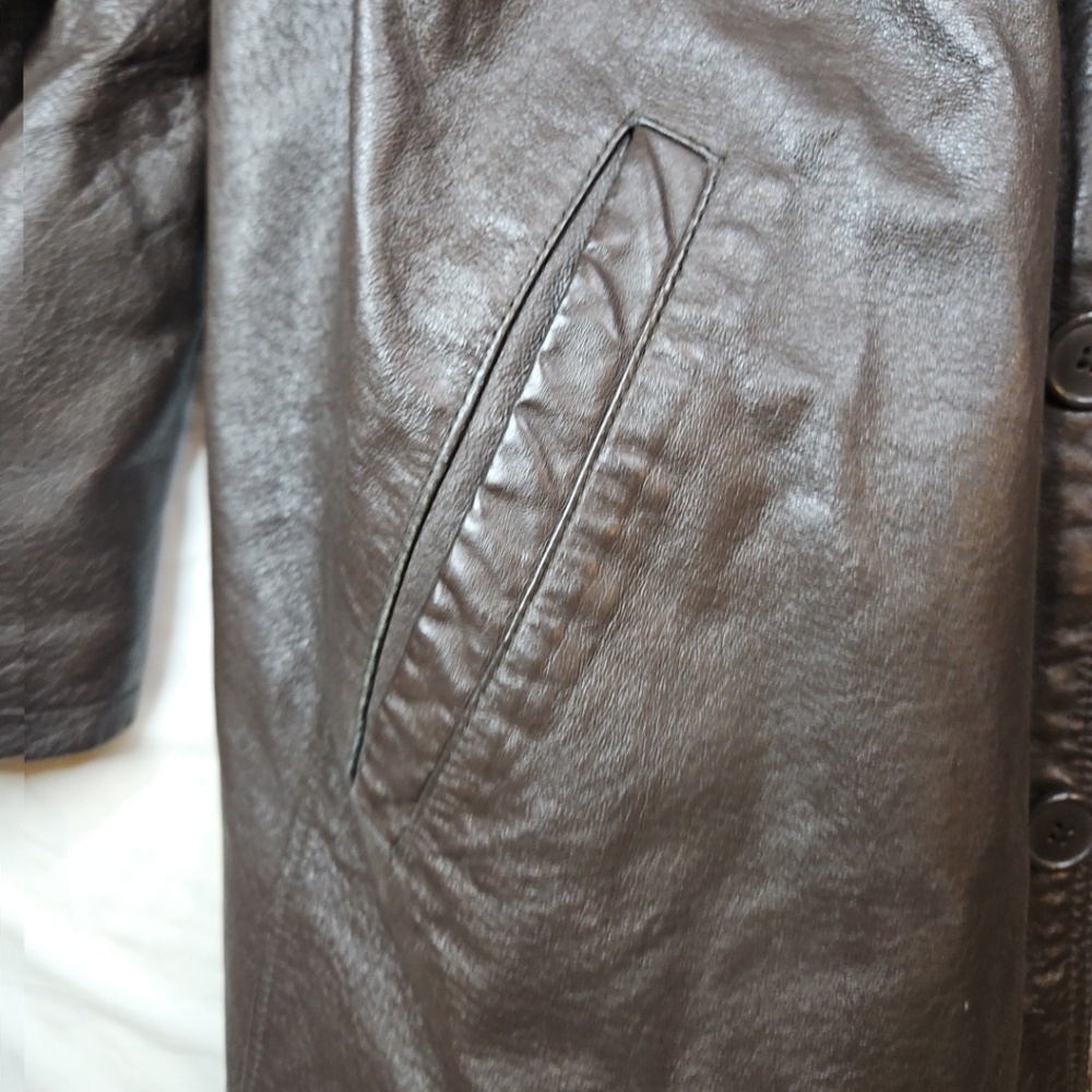 HABAND Executive Division Men's XL Brown 100% Leather Coat Jacket Buttons Cozy - Picture 8 of 16